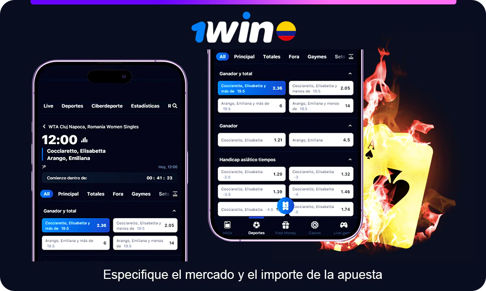 Especifique el mercado y el importe de la apuesta