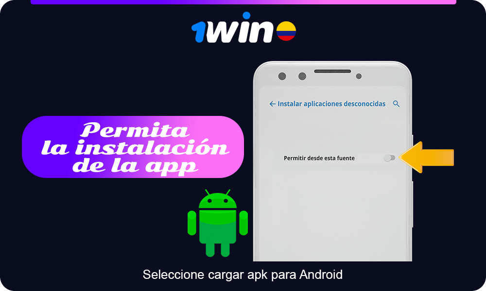 Para instalar 1 win apk para Android, permita la instalación de archivos de fuentes desconocidas en su teléfono inteligente