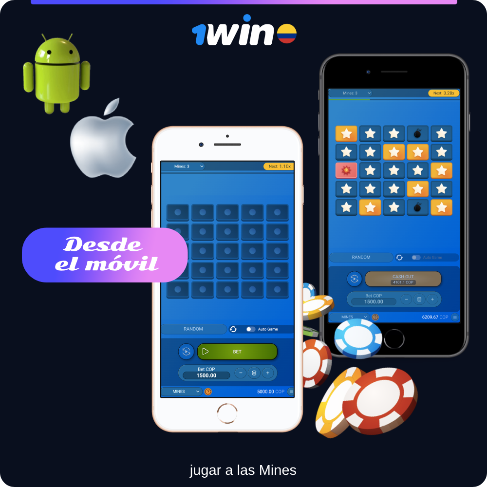 Los jugadores de Colombia pueden jugar a 1win Mines en la aplicación móvil para Android y iOS descargándola desde la web oficial del casino